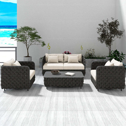 Aluminium & Rep Utomhus Loungegrupp Med Marmor Soffbord