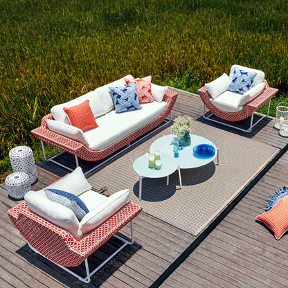 5 Delar Modern Aluminium & Rotting Uteomhus Loungegrupp Med Glasskiva Soffbord
