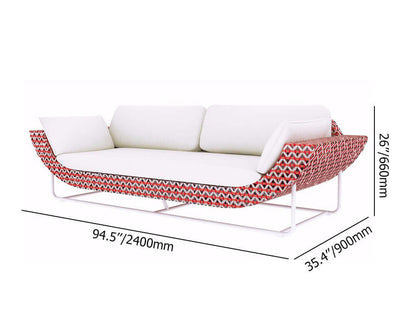 94,5 Tum Bred Modern Aluminium Och Rattan Utomhussoffa Med Kudde I Vitt Och Orange