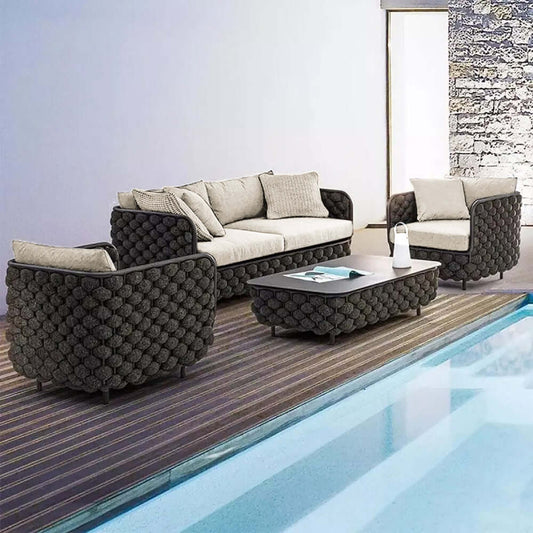Aluminium & Rep Utomhus Loungegrupp Med Marmor Soffbord