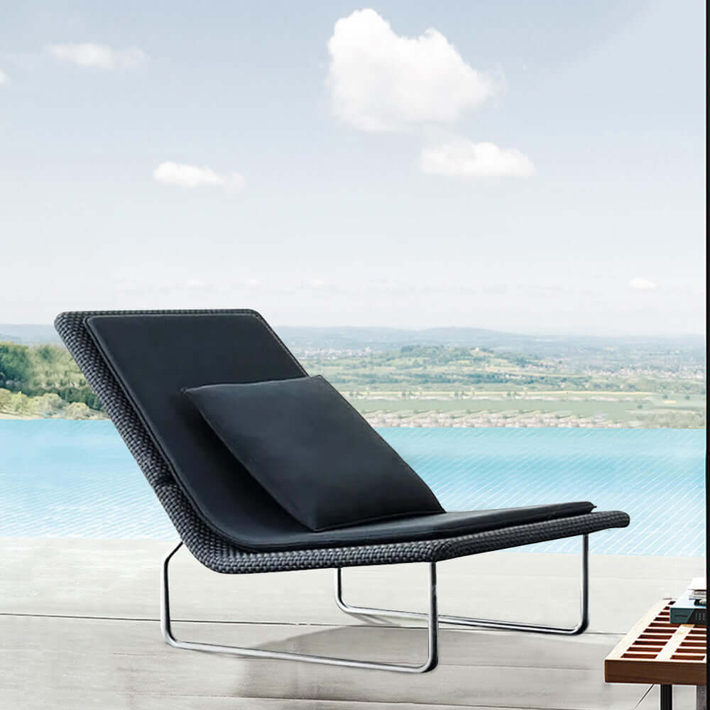 Svart Rattan Utomhus Loungestol Accentstol i Aluminium