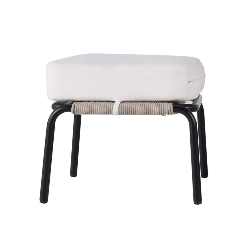 Modernt aluminium & rep utomhus stolset med ottoman i vitt och svart