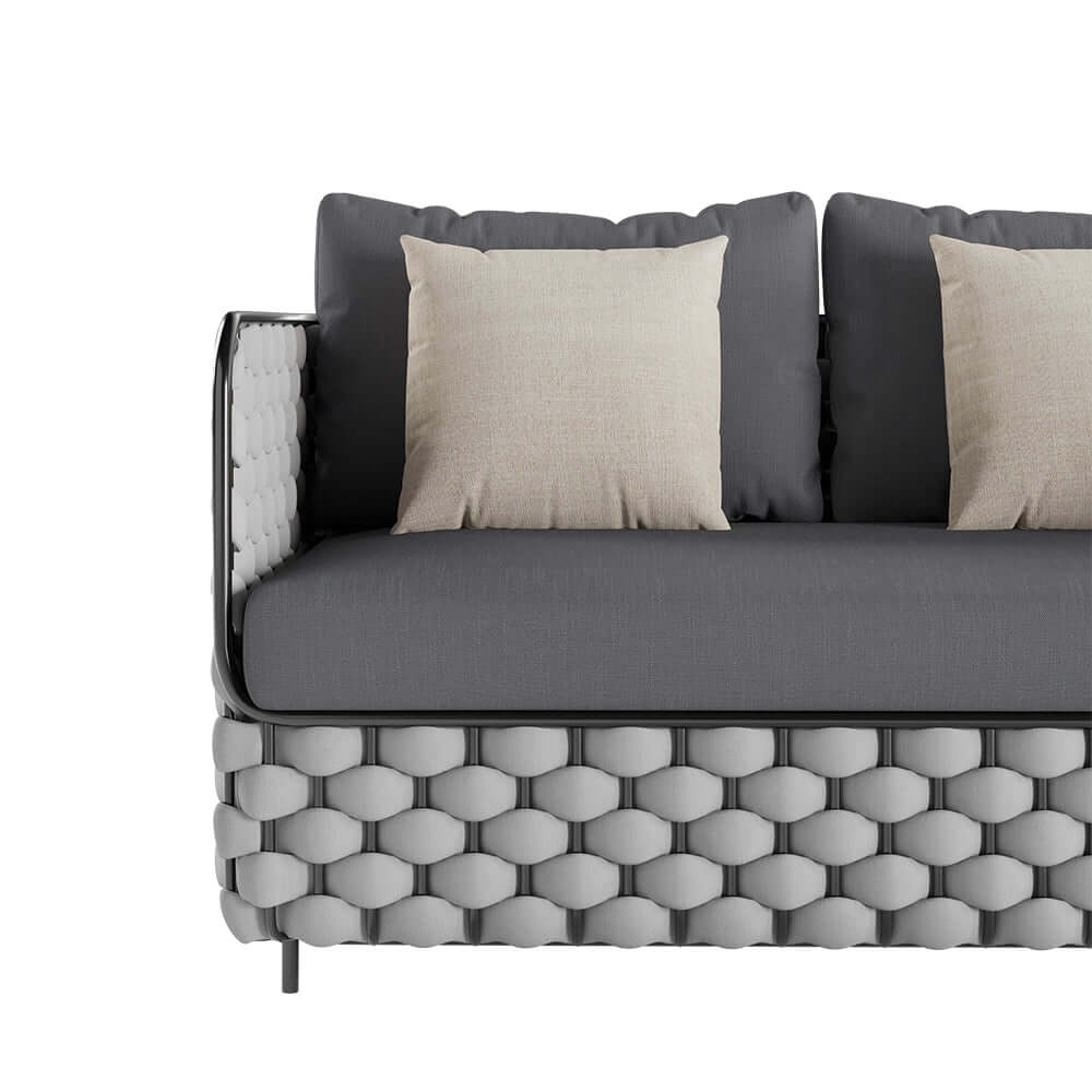 Bred Modern Aluminium & Rep Utomhus Loveseat Uteplats Soffa Med Kuddar I Svart