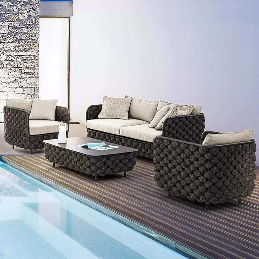 Aluminium & Rep Utomhus Loungegrupp Med Marmor Soffbord
