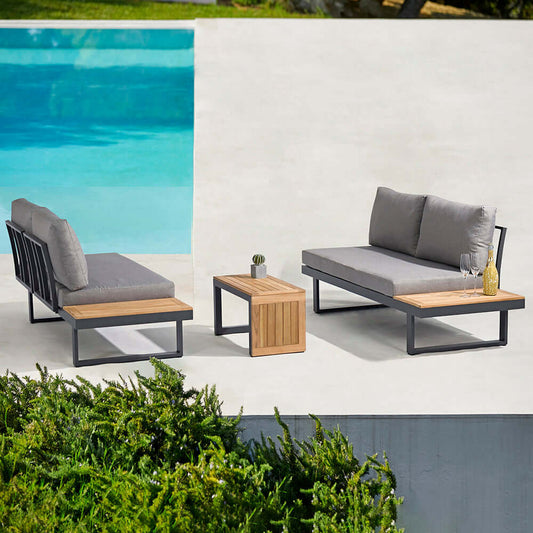 3 delar Utomhus Loungegrupp med kudde och sidobord