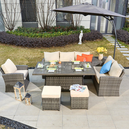 Direct Wicker 7-Piece Wicker Patio Conversation Sofa Set Fire Pit Table with Ice Bucket (PAG-1403B+1106FI)