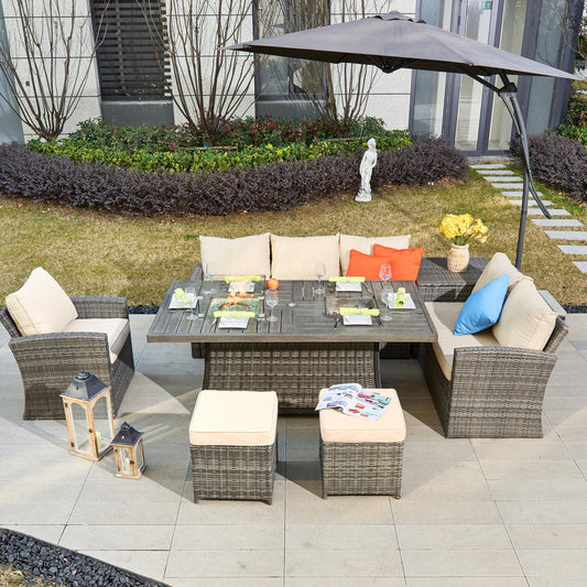 Direct Wicker 7-Piece Wicker Patio Conversation Sofa Set Fire Pit Table with Ice Bucket (PAG-1403B+1106FI)