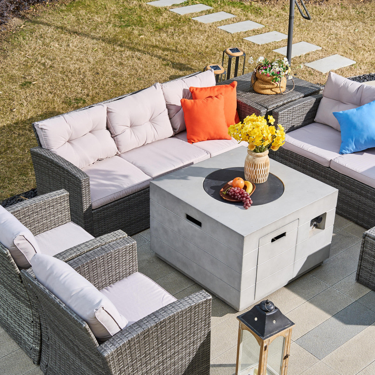 Direct Wicker 7-Piece Outdoor Fire Pit Sofa Set with Hand-Woven Rattan
