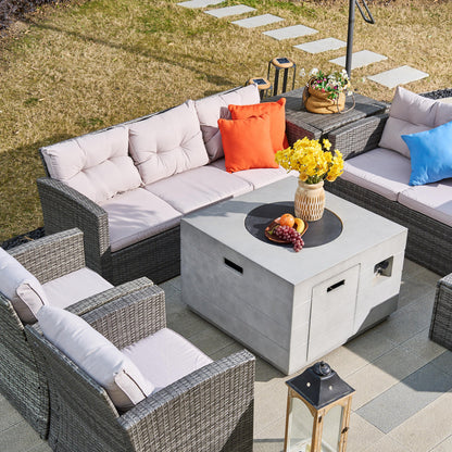 Direct Wicker 7-Piece Outdoor Fire Pit Sofa Set with Hand-Woven Rattan