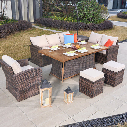 Direct Wicker 7-Piece Wicker Patio Conversation Sofa Set Fire Pit Table with Ice Bucket (PAG-1403B+1106FI)
