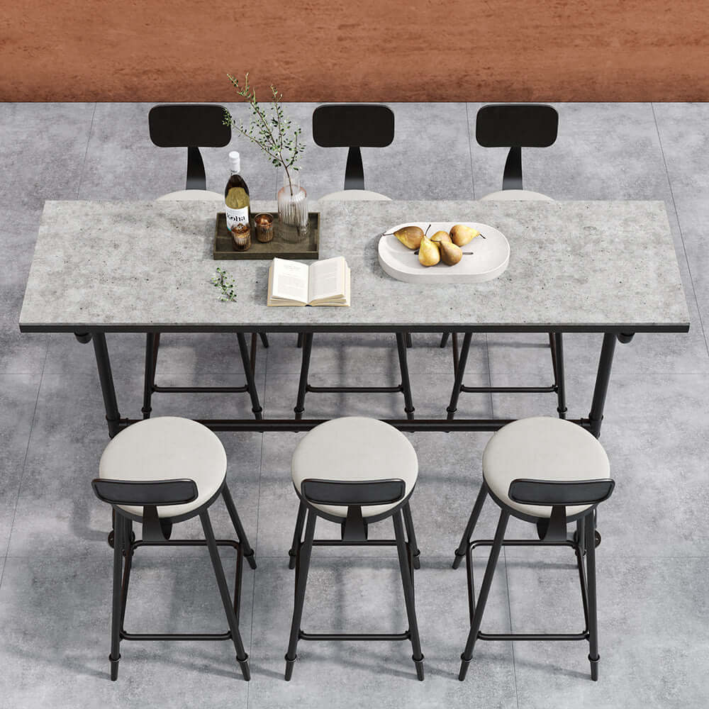 7 Delar Industriell Metall Utomhus Patio Bar Matset med Bord och Stolar
