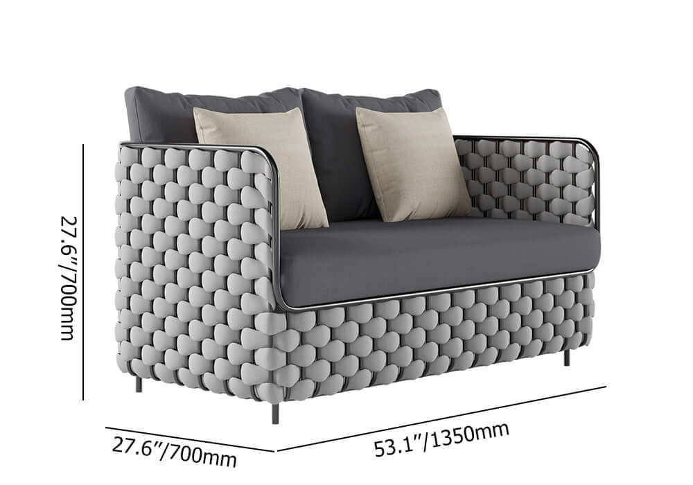 Bred Modern Aluminium & Rep Utomhus Loveseat Uteplats Soffa Med Kuddar I Svart