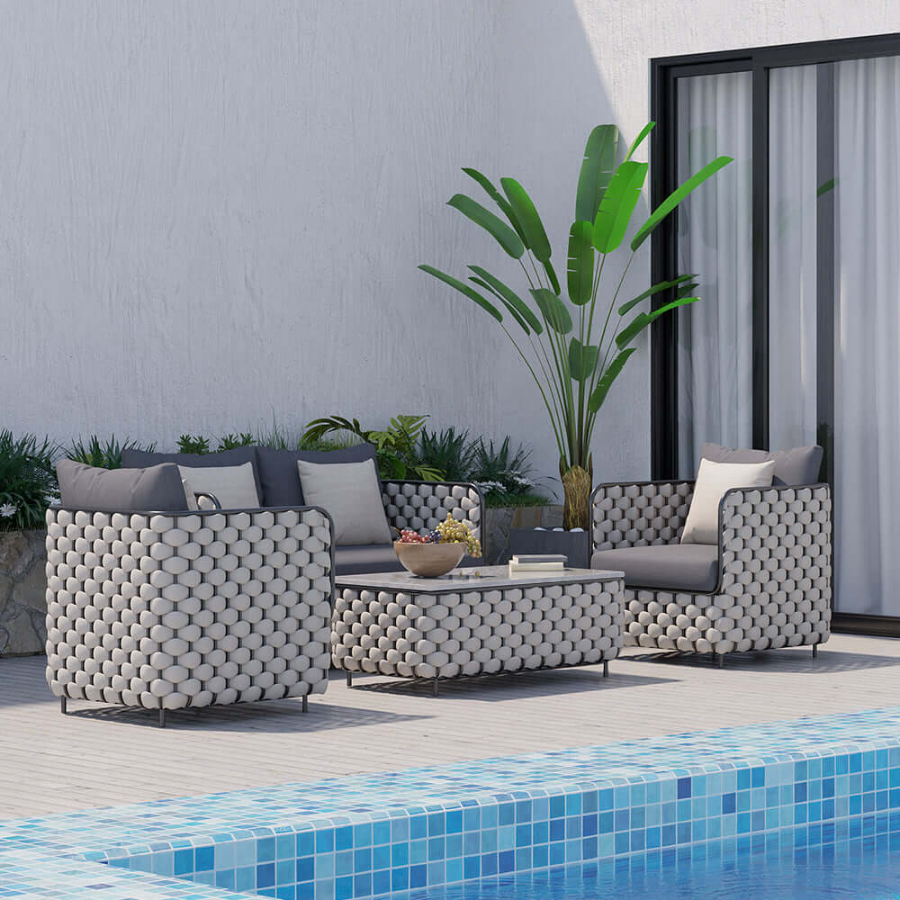 Aluminium & Rep Utomhus Loungegrupp Med Marmor Soffbord