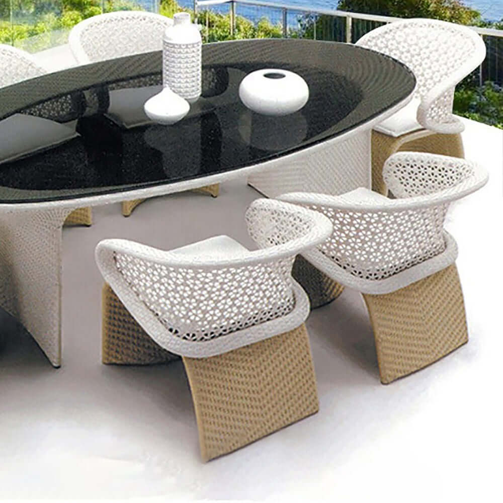 Aluminium och Rattan Utepatio Matstol i Vit och Khaki (Set om 2)