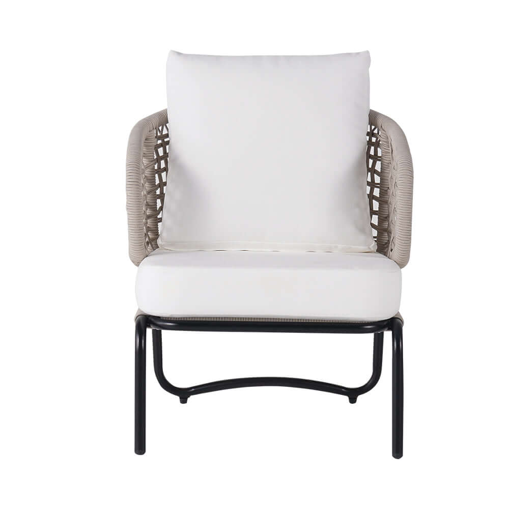Modernt aluminium & rep utomhus stolset med ottoman i vitt och svart