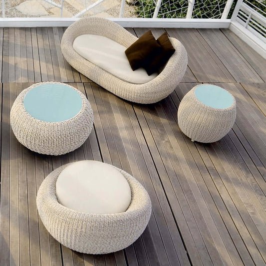 4 Delar Aluminium & Rattan Utomhussoffset med Glasbord i Vitt