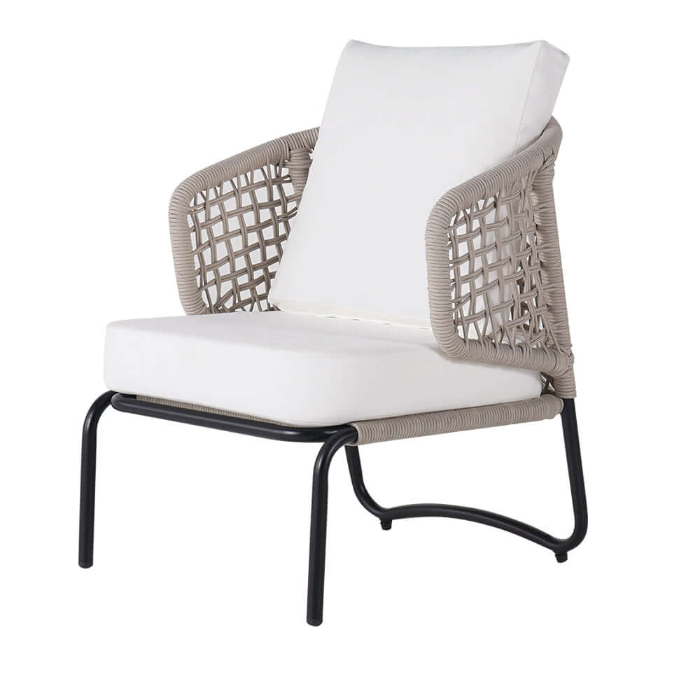 Modernt aluminium & rep utomhus stolset med ottoman i vitt och svart