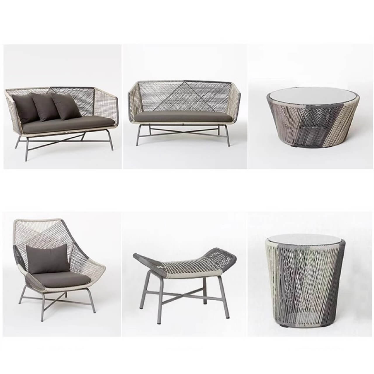 Utomhus PE Rattan Loveseat Med Kuddar Inkluderade Metallben