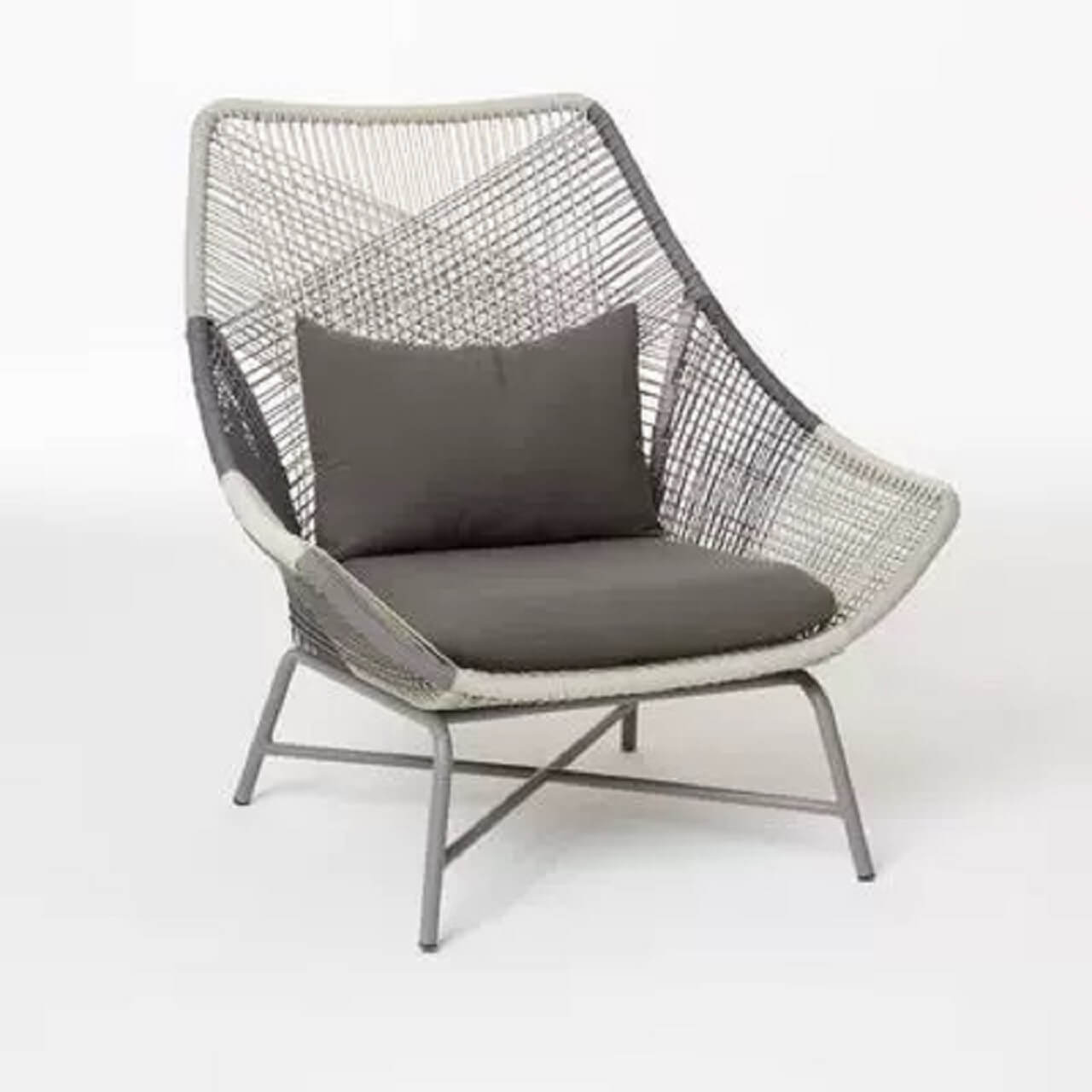 Utomhus PE Rattan Loveseat Med Kuddar Inkluderade Metallben
