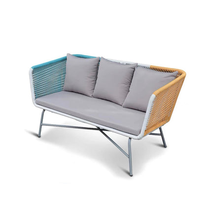 Utomhus PE Rattan Loveseat Med Kuddar Inkluderade Metallben