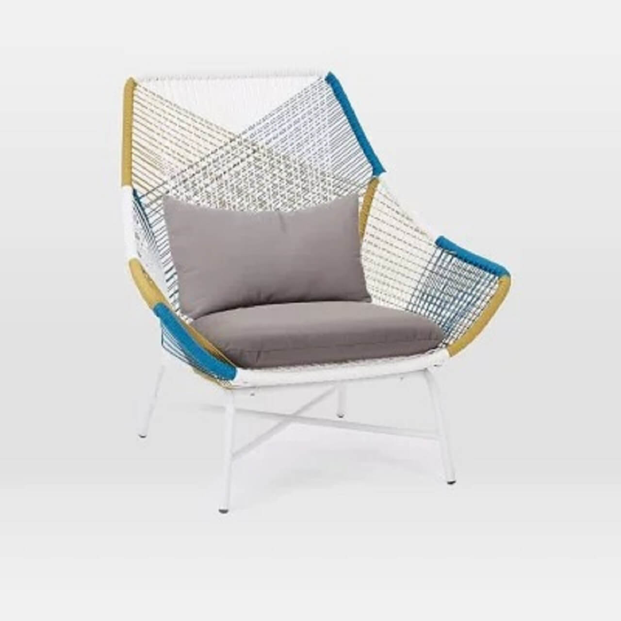Utomhus PE Rattan Loveseat Med Kuddar Inkluderade Metallben