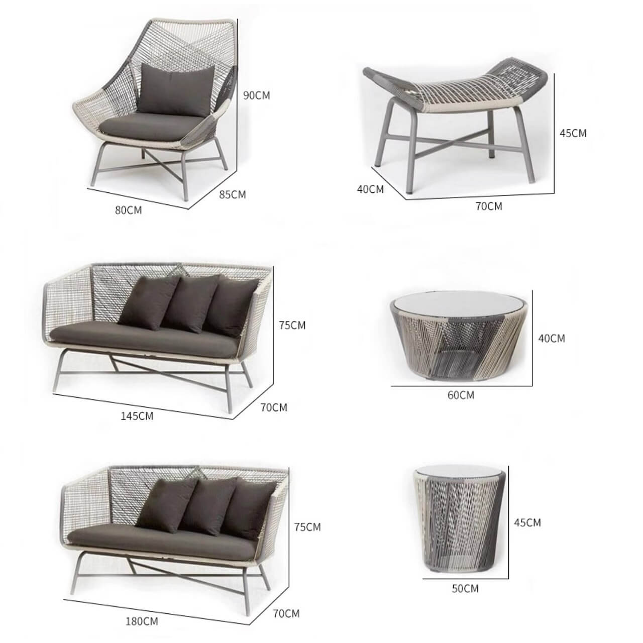 Utomhus PE Rattan Loveseat Med Kuddar Inkluderade Metallben